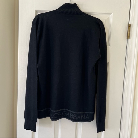 Dolce & Gabbana 100% Virgin Wool Black Zip-Up Cardigan, Size IT 50 / US XL - Picture 4 of 9